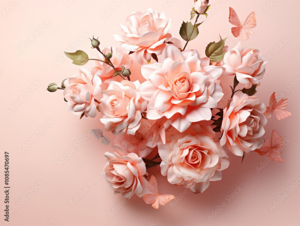 Obraz premium Gorgious Pink flowers in a white toy bucket on a blue or purple background