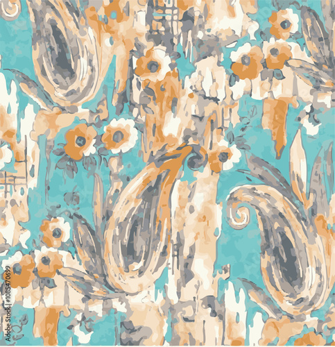 Big flowers pattern, upscale floral pattern. graphical textures floral, trendy colors pattern , flowers background with leaves. vector illustration.