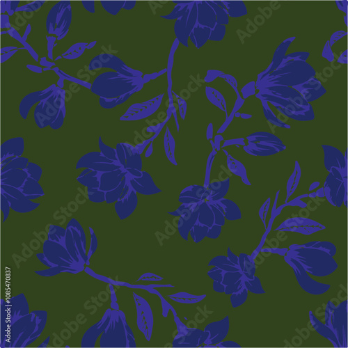 Big flowers pattern, upscale floral pattern. graphical textures floral, trendy colors pattern , flowers background with leaves. vector illustration.