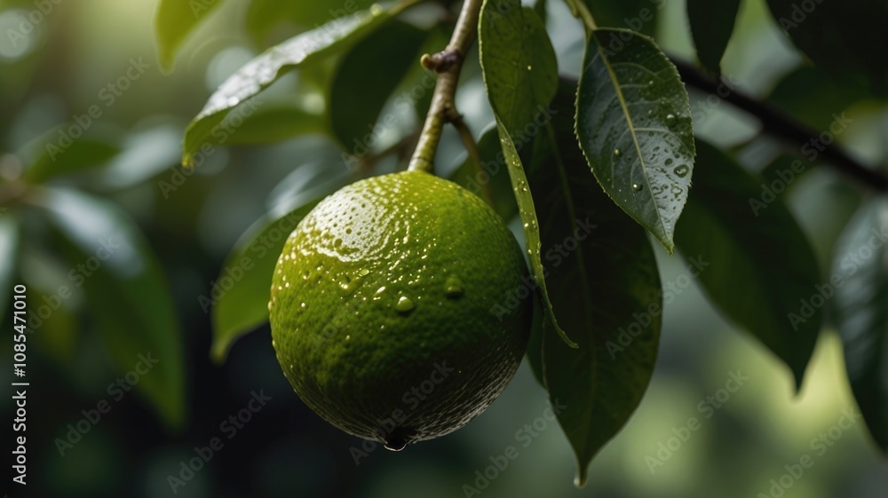Fresh ripe lime hanging on a tree branch Fresh ripe lime hanging on a tree branch
