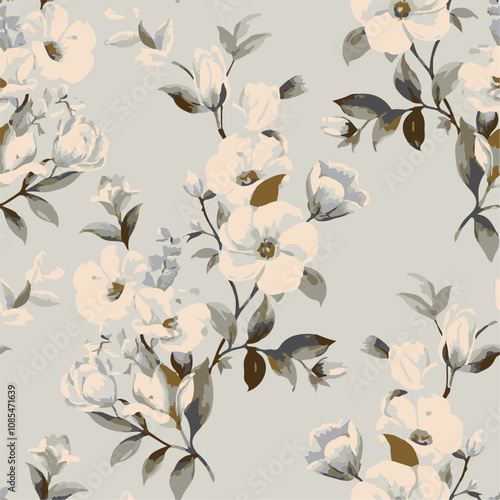 Big flowers pattern, upscale floral pattern. graphical textures floral, trendy colors pattern , flowers background with leaves. vector illustration.