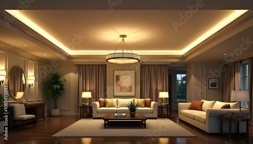 Wallpaper Mural A luxurious and spacious living room with a high ceiling, wooden beams, and a large, plush sectional sofa. Torontodigital.ca