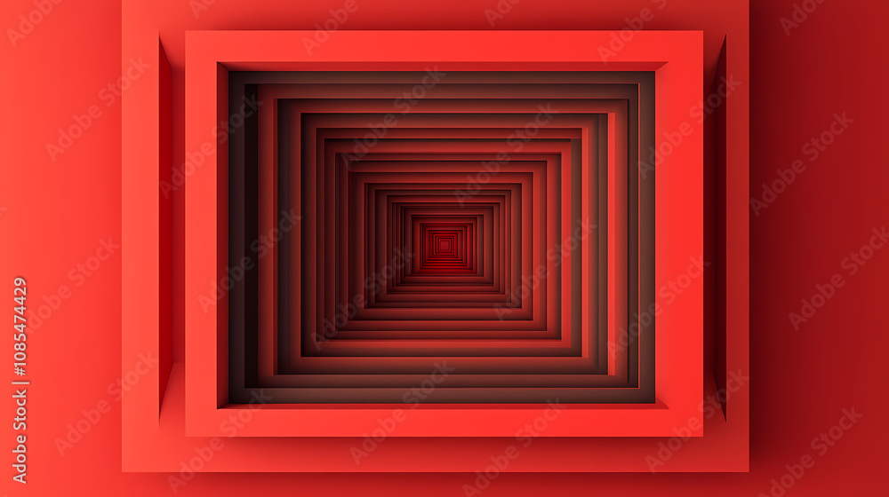 Minimalist red concentric cubes in. Infinite. Illustration Minimalist red concentric cubes in. Infinite. Illustration