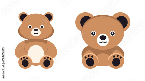 Minimalist Flat Vector Bear Illustration on White Background, Simple Stylized Design, Cartoonish, Bold Colors, Clean Aesthetic