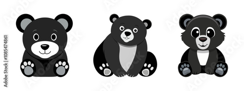 Minimalist Flat Vector Black Bear Illustration on White Background, Simple Stylized Design, Bold Colors, Clean Aesthetic