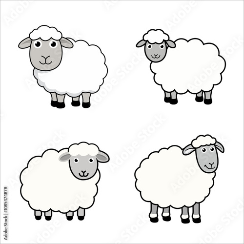 Minimalist Flat Vector Sheep Illustration on White Background, Simple Stylized Design, Cute, Bold Colors, Clean Aesthetic