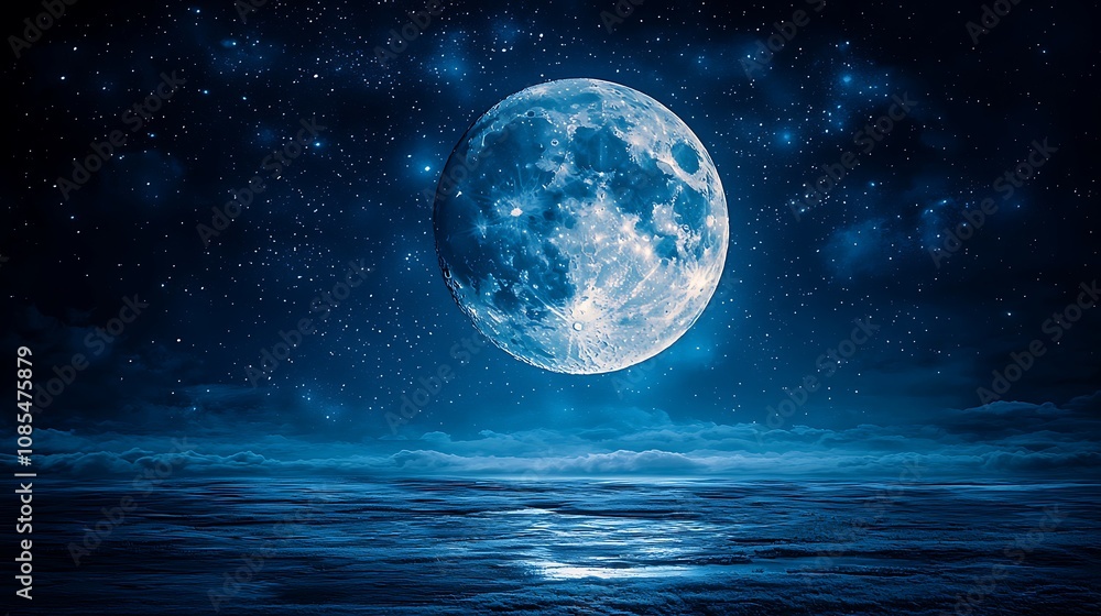 Ethereal Snowflakes Gently Falling from the Night Sky Under a Bright Moon Over a Calm Ocean Scene Ethereal Snowflakes Gently Falling from the Night Sky Under a Bright Moon Over a Calm Ocean Scene