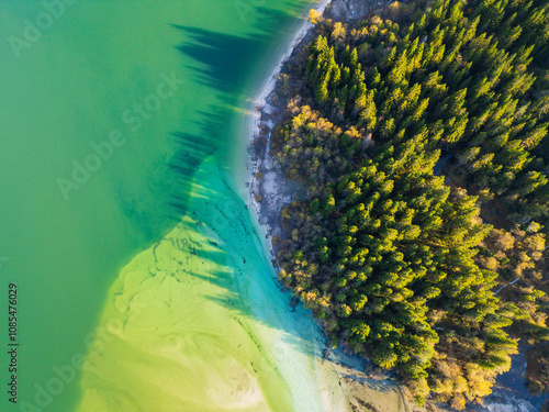 Aerial view of Lago di Cade del Predil photo