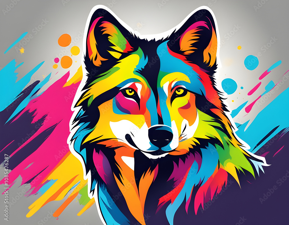 colorful Wolf with cool isolated pop art style background colorful Wolf with cool isolated pop art style background