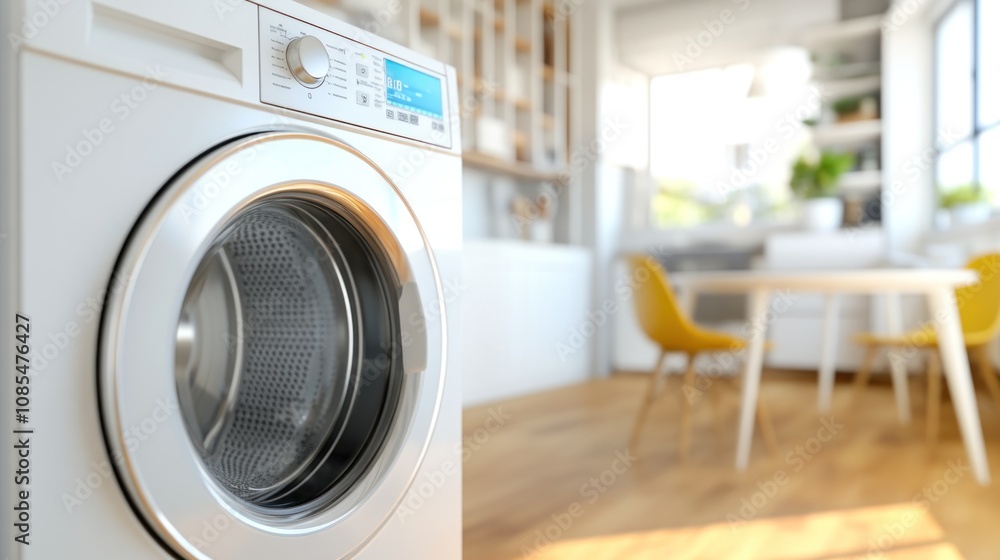 A modern washing machine in a bright, stylish laundry room. A modern washing machine in a bright, stylish laundry room.