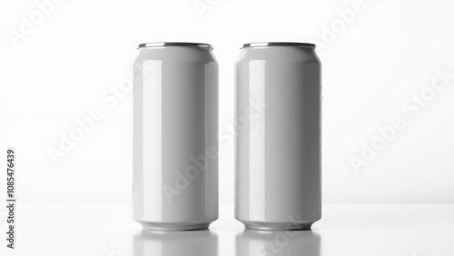 Refreshing soda can mockup featuring two aluminum cans, matte and condensation finishes, perfect for showcasing drink designs.