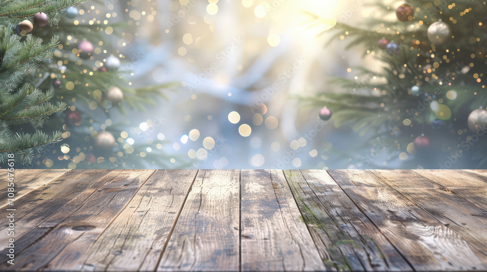christmas background with wooden table and christmas decoration christmas background with wooden table and christmas decoration