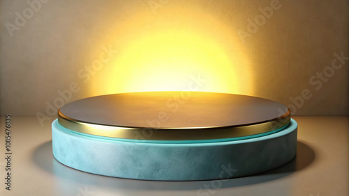 Warm lighting and a layered podium design make this space perfect for presentations.