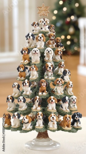 Celebrate the holiday spirit with a charming Christmas tree adorned with Basset Hound dog ornaments photo