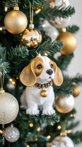 A delightful Christmas tree adorned with Basset Hound ornaments capturing the charm of the breed in festive celebration photo