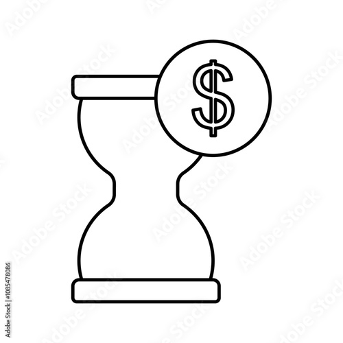 time with money icon, hourglass and dollar coin, deferred cash or capital profit, economic process, affluence loan, thin line symbol - editable stroke vector illustration