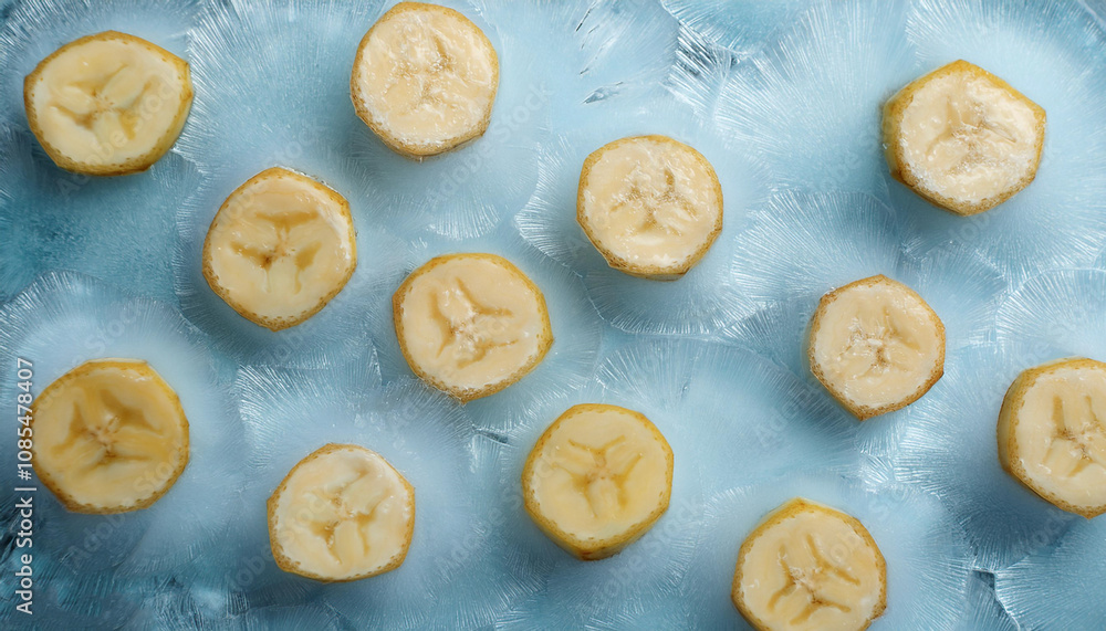 banana fruit slices on frozen surface banana fruit slices on frozen surface