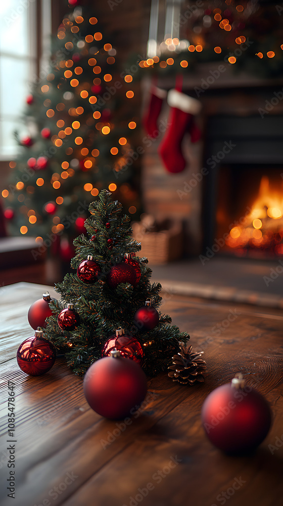 A small Christmas tree decorated with red and green ornaments, surrounded by festive lights and a warm holiday glow.
A small Christmas tree decorated with red and green ornaments, surrounded by festive lights and a warm holiday glow.