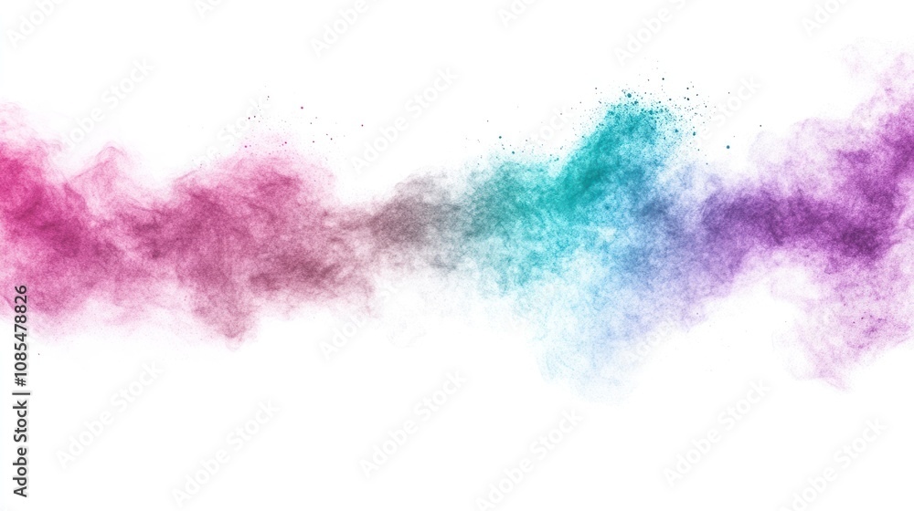 Fototapeta premium Abstract colorful smoke or powder swirl against a white background.