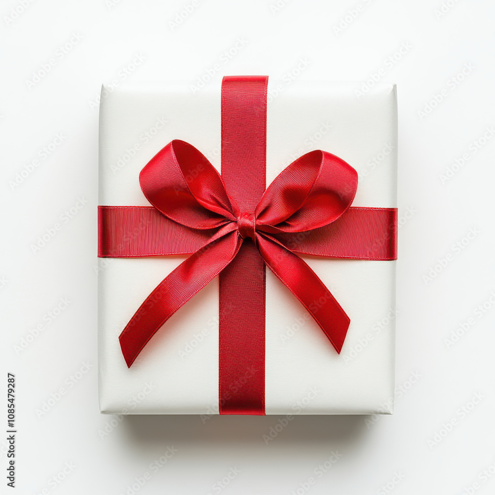 Gift box wrapped in red ribbon and bow, perfect for celebrations Gift box wrapped in red ribbon and bow, perfect for celebrations