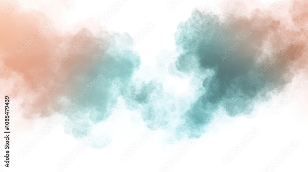 Fototapeta premium Abstract colorful smoke clouds on a white background, creating a soft, ethereal effect.