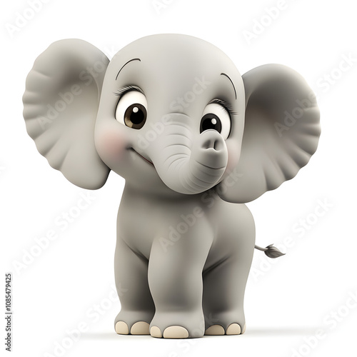 3d rendering cute baby elephant on white background photo