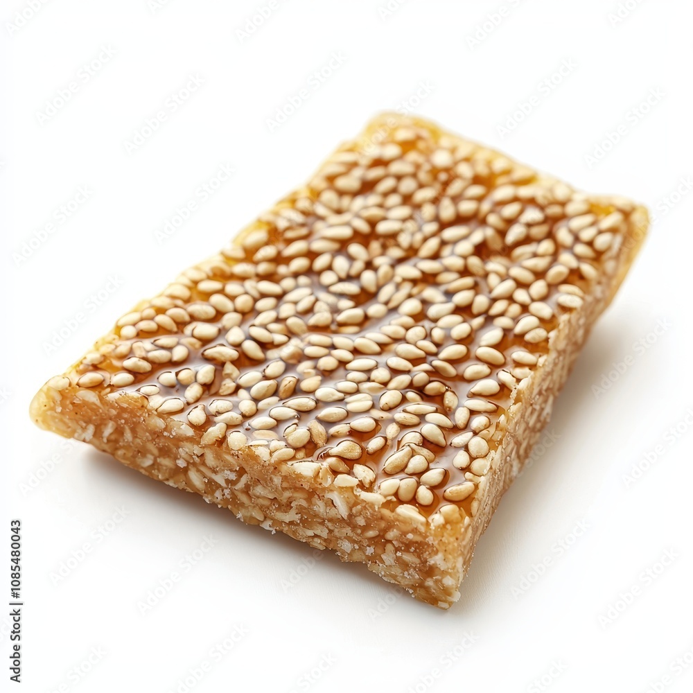 Close-Up of Traditional Sesame Brittle Candy Isolated on White Background, Ideal for Dessert and Sweet Treat Concepts Close-Up of Traditional Sesame Brittle Candy Isolated on White Background, Ideal for Dessert and Sweet Treat Concepts