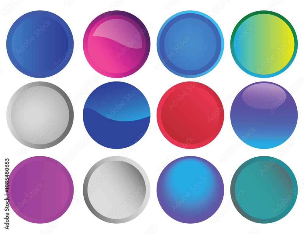 Set of Glossy circle buttons sign for web, 3d round click button icons. spheres and ball set, emblem Badge, Game button illustration. Vector empty web ui round button collection. Set of Glossy circle buttons sign for web, 3d round click button icons. spheres and ball set, emblem Badge, Game button illustration. Vector empty web ui round button collection.