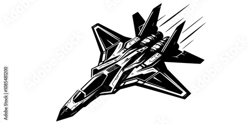 A futuristic space fighter jet, designed for interstellar combat, flying