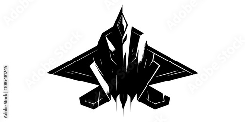A vector image of a stealth fighter jet in a black matte finish, with sharp, angular design lines