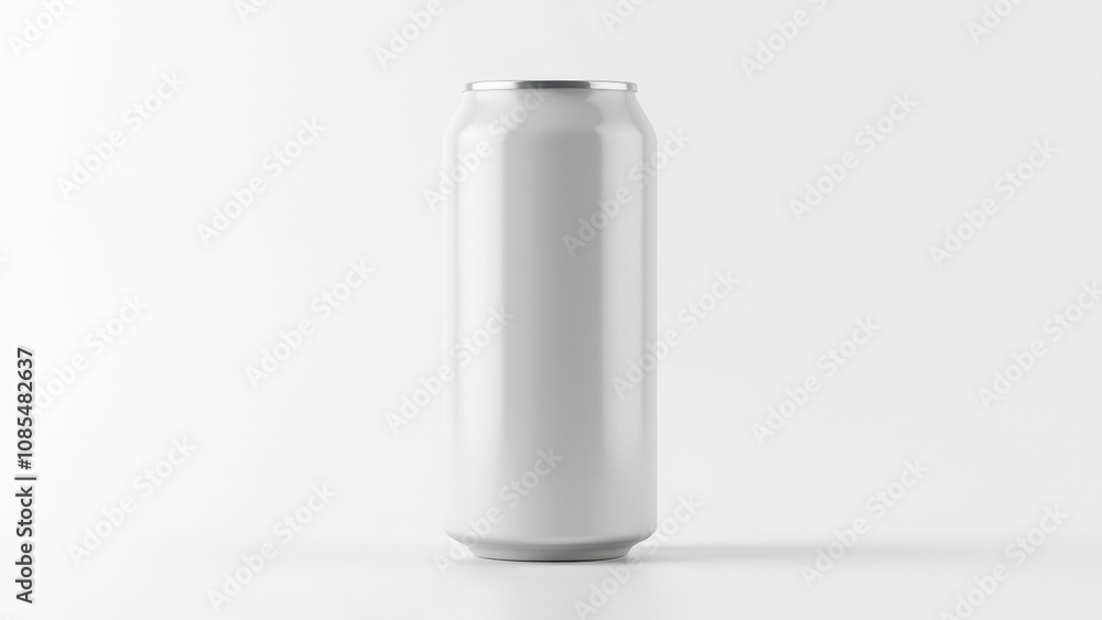 Minimalist soda can mockup featuring a short aluminum can, smooth metallic texture, and clean highlights, isolated on a white background.