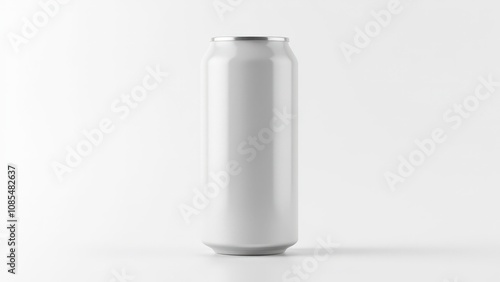 Obraz na płótnie Minimalist soda can mockup featuring a short aluminum can, smooth metallic texture, and clean highlights, isolated on a white background. w salonie