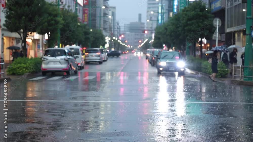 都市風景 道路に降る雨 大雨 豪雨 悪天候 気象 イメージ 都市風景 道路に降る雨 大雨 豪雨 悪天候 気象 イメージ