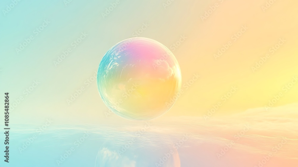 A single soap bubble floating in the air colorful gradient background A single soap bubble floating in the air colorful gradient background