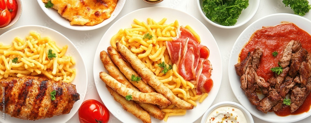 A vibrant spread of various dishes, showcasing a feast of flavors and culinary diversity. A vibrant spread of various dishes, showcasing a feast of flavors and culinary diversity.