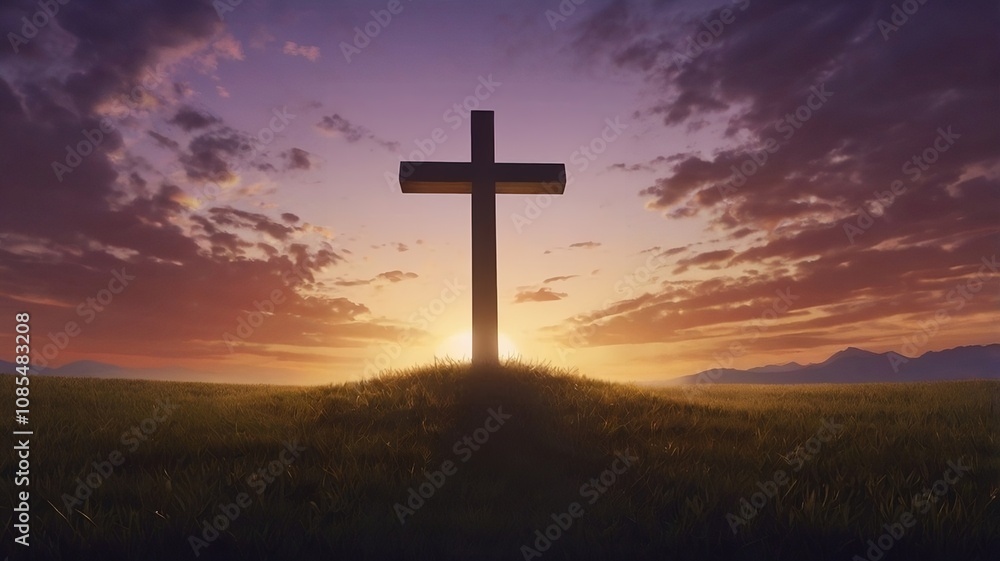 cross dawn and sunset background. generative ai cross dawn and sunset background. generative ai