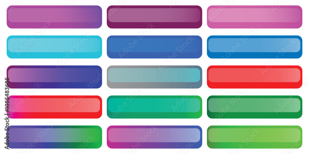 Set of Glossy rectangle buttons sign for web, 3d click button icons. Emblem Badge, Game button illustration. Vector empty web ui button collection. Set of Glossy rectangle buttons sign for web, 3d click button icons. Emblem Badge, Game button illustration. Vector empty web ui button collection.