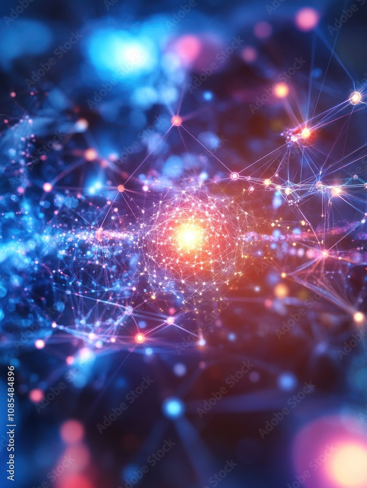 Abstract representation of interconnected data points in a vibrant digital space. Abstract representation of interconnected data points in a vibrant digital space.