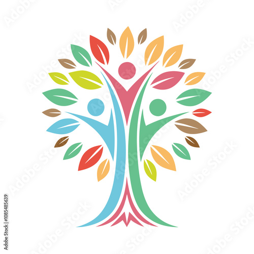Colorful Tree People Logo Vector for Wellness and Community Branding.