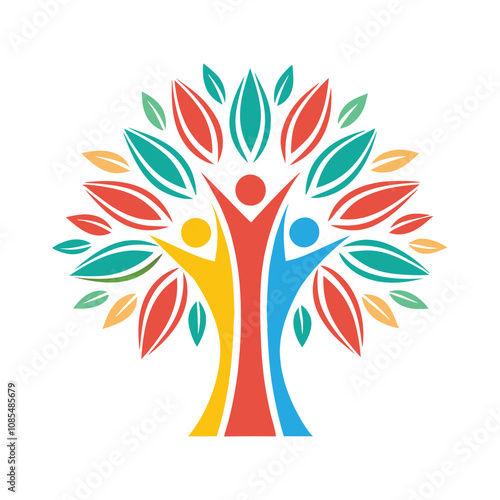 Colorful Tree People Logo Vector for Wellness and Community Branding.