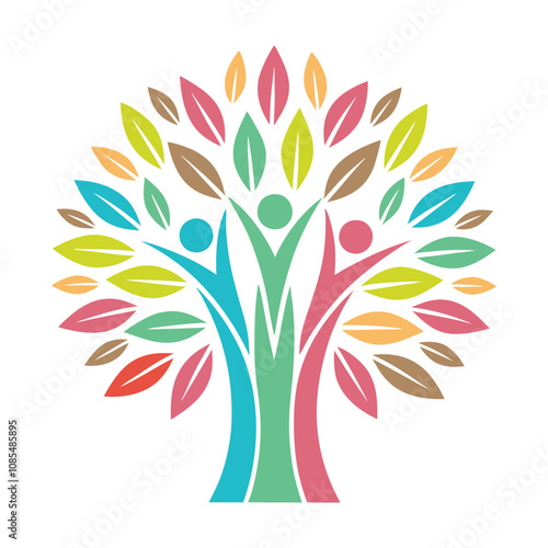 Colorful Tree People Logo Vector for Wellness and Community Branding.