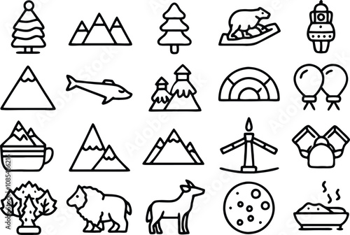 camping icons set