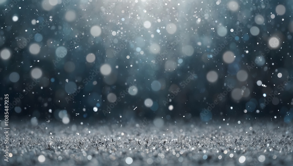 Fototapeta premium A dark gray background with many small, light gray circles, like falling snow.