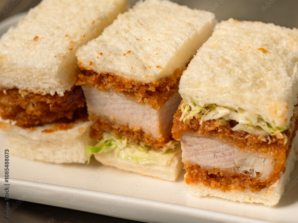 Japanese style clutlet sandwiches on white plate Japanese style clutlet sandwiches on white plate