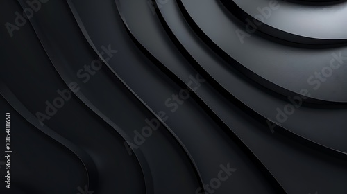 A sleek, abstract design featuring smooth, flowing black layers creating depth and texture.