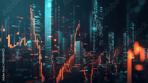 Futuristic Financial Cityscape with Soaring Investment Graphs