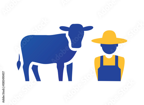 Farmer and Cow Illustration for Agriculture and Livestock Farming Concepts