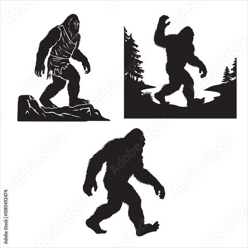 set of vector bigfoot silhouette