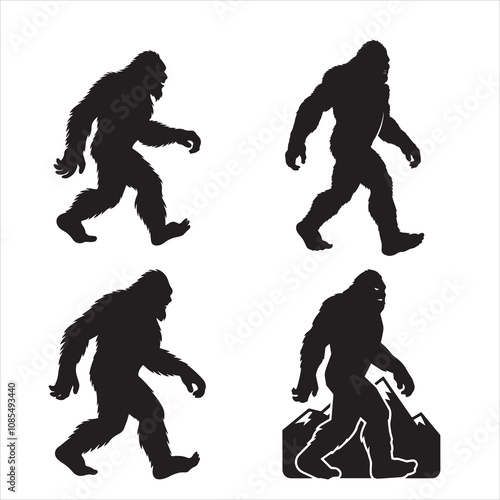 set of vector bigfoot silhouette