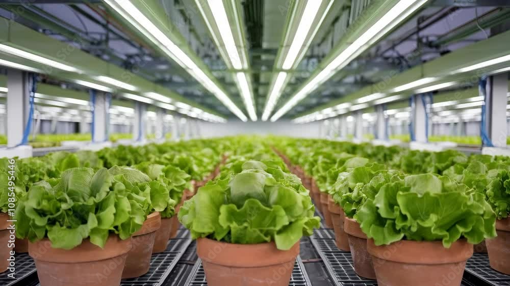 A scientist inspects plants in a controlled indoor environment. A scientist inspects plants in a controlled indoor environment.